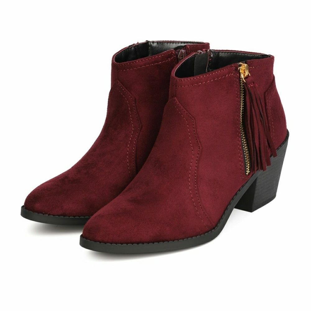 SODA Maroon Suede Tassel Booties